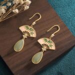 Buddha Stones Natural Green Aventurine Fan Pattern Luck Drop Earrings Earrings BS Bamboo Leaves