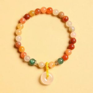 Buddha Stones 14K Gold Plated Colorful Golden Silk Jade Peace Buckle Wealth Bracelet Bracelet BS Golden Silk Jade(Ward off evil spirits♥Wealth)