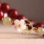 Buddha Stones Natural Cinnabar Jade Beaded Tridacna Stone Flower Blessing Bracelet Bracelet BS 6