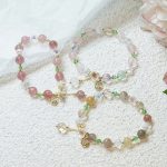 Buddha Stones Strawberry Quartz Rutilated Quartz Fluorite Flower Healing Bracelet Bracelet BS 30