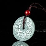 Buddha Stones Green Jade Flower Carved Peace Buckle Abundance Necklace Pendant Necklaces & Pendants BS 1
