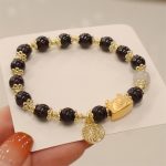 Buddha Stones Year Of The Dragon Red Agate Strawberry Quartz Black Obsidian Jade Garnet Pearl Cinnabar Dumpling Dragon Luck Fu Character Bracelet Bracelet BS Garnet(Wrist Circumference 14-19cm)