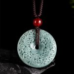 Buddha Stones Green Jade Flower Carved Peace Buckle Abundance Necklace Pendant Necklaces & Pendants BS 8