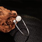 Buddha Stones Retro Lotus White Copper Enlightenment Bracelet Bangle Bracelet Bangle BS Silver Lotus