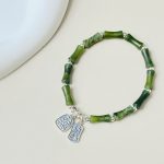 Buddha Stones 925 Sterling Silver Bamboo Jade Lucky Cat Fu Character Luck Abundance Bracelet Bracelet BS 7