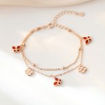 Buddha Stones 925 Sterling Silver Red Agate Tridacna Stone Butterfly Four Leaf Clover Calm Bracelet Necklace Pendant Set Bracelet Necklaces & Pendants BS Bracelet(Wrist Circumference 14-17cm)