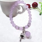 Buddha Stones Vintage Crystal Chalcedony Stone Energy Beaded Bell Charm Bracelet Bracelet BS Purple Chalcedony 8mm