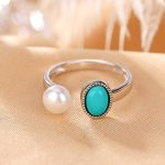 Buddha Stones 925 Sterling Silver Pearl Turquoise Healing Wisdom Necklace Pendant Ring Earrings Necklaces & Pendants BS Ring 54-60mm(Adjustable)