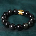 Buddha Stones Rainbow Obsidian Om Mani Padme Hum Swastika Positive Bracelet Bracelet BS 14mm(Wrist Circumference 14-18cm)