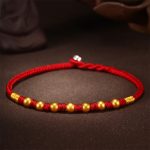 Buddha Stones 999 Gold Beads Luck King Kong Knot Handmade Braided Protection Bracelet Bracelet BS Seven Gold Beads Red Rope 24cm
