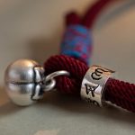 Buddha Stones 925 Sterling Silver Tibetan Handmade Om Mani Padme Hum Persimmon Charm Luck Protection Braided Bracelet Bracelet BS 7