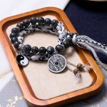 Buddha Stones Black Glitter Stone Cat's Eye Yin Yang Mountain Ghosts Spend Money Power Double Layer Rope Bracelet Bracelet BS 7