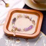 Buddha Stones Amethyst Green Aventurine Strawberry Quartz Positive Elephant Charm Bracelet 6