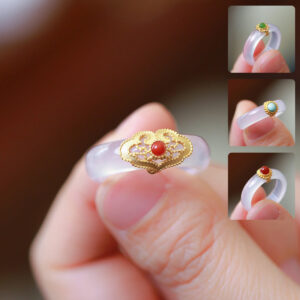 Buddha Stones White Agate Cyan Jade Turquoise Red Agate Luck Protection Ring Rings BS main