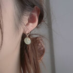 Buddha Stones Round Jade Peace Buckle Luck Drop Earrings Earrings BS 2