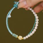 Buddha Stones 925 Sterling Silver Hetian Jade Braided Rope Pearl Abundance Bracelet 9