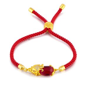 Buddhastoneshop Wealth Attractor Red Agate Pixiu Red String Bracelet