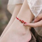 Buddha Stones Four Leaf Clover Cinnabar Blessing Calm String Bracelet Anklet Bracelet BS 12