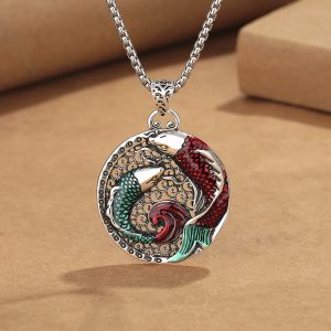 Buddha Stones Tibetan Copper Koi Fish Healing Necklace Necklaces & Pendants BS Necklace-With Pearl Chain(Necklace Length: 60cm)