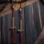 Buddha Stones Natural Tibet 108 Mala Beads Purple Bodhi Seed Hetian Cyan Jade Copper Dorje Peace Bracelet Mala Bracelet BS 9