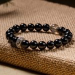 Buddha Stones Chinese Zodiac Natal Buddha 925 Sterling Silver Black Obsidian Moonstone Strength Bracelet Bracelet BS 11