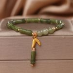 Buddha Stones Green Bamboo Jade Leaf Pattern Wealth Luck Bracelet Bracelet BS Green Bamboo Leaf(Wrist Circumference 14-15cm)