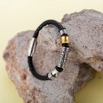 Buddha Stones Tang Dynasty Flower Design Luck Stainless Steel Buckle Leather Bracelet 2