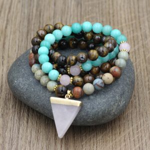 Buddha Stones 108 Beads Natural Stone Tiger Eye Mala Healing Bracelet Mala Bracelet BS 8mm
