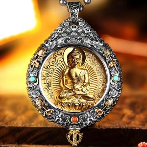 Buddha Stones Chinese Zodiac Natal Buddha Thangka Nine Palaces Eight Diagrams Wealth Rotatable Necklace Pendant Necklaces & Pendants BS main
