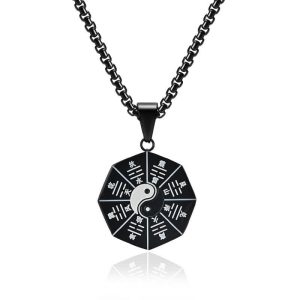 Buddha Stones Bagua Yin Yang Titanium Steel Balance Necklace Pendant Necklaces & Pendants BS Black