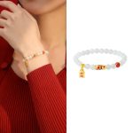 Buddha Stones 925 Sterling Silver Hetian White Jade Red Agate Koi Fish Luck Happiness Bracelet