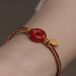 Buddha Stones Natural Cinnabar Peace Buckle Fu Character Charm Blessing Braided Bracelet Bracelet BS 7