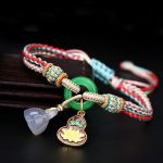 Buddha Stones Colorful Rope Chalcedony Lotus Jade Peace Buckle Harmony Gourd Charm Bracelet Bracelet BS Lotus Colorful Rope(Bracelet Size 13+10cm)