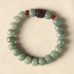 Buddha Stones Bodhi Seed Auspicious Cloud Fu Character Bead Peace Bracelet Bracelet BS Green Bodhi Seed(Wrist Circumference 14-15cm) Small Leaf Red Sandalwood Fu Character