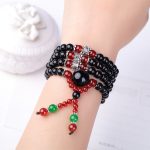 Buddha Stones 108 Beads Natural Black Obsidian Tiger Eye Mala Bracelet Mala Bracelet BS 14