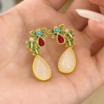 Buddha Stones Water Drop White Jade Red Agate Butterfly Protection Drop Dangle Earrings Earrings BS 10