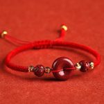 Buddha Stones Handmade Lotus Cinnabar Peace Buckle Blessing Braid Bracelet Bracelet BS Red(Wrist Circumference 14-18cm)