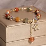 Buddha Stones Natural Fu Lu Shou Rainbow Crystal Rutilated Quartz Wealth Butterfly Charm Bracelet Bracelet BS 1