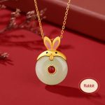 Buddha Stones 925 Sterling Silver Hetian Jade Chinese Zodiac Year of the Dragon Red Agate Luck Protection Necklace Pendant Necklaces & Pendants BS Rabbit