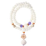 Buddha Stones Tibetan White Jade Bodhi Lotus Blessing Bracelet Bracelet BS 19