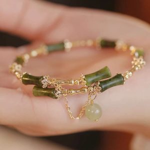 Buddha Stones Bamboo Jade Pattern Luck Bracelet Bangle Bracelet Bangle BS Green Bamboo
