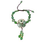 Buddha Stones Natural Green Jade Luck Dangling Flower Bracelet Bracelet BS 18
