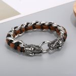 Buddha Stones Dragon Leather Titanium Steel Protection Luck Braided Bracelet Bracelet BS 14