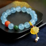 Buddha Stones Natural Aquamarine Amber Chinese Knotting Charm Peace Bracelet Bracelet BS 6