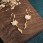 Buddha Stones FengShui White Jade Fox Fortune Earrings Earrings BS 3