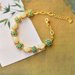 Buddha Stones White Jade Cyan Jade Lotus Protection Bracelet Bracelet BS 3