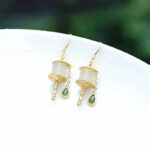 Buddha Stones 925 Sterling Silver Jade Prayer Wheel Luck Drop Earrings Earrings BS 8