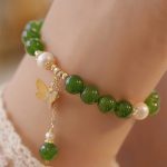 Buddha Stones Natural Green Chalcedony Pearl Butterfly Courage Strength Bracelet Bracelet BS Green Chalcedony(Strength♥Courage)(Wrist Circumference 14-16cm)
