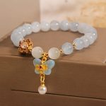 Buddha Stones Aquamarine Cat's Eye Healing Butterfly Pearl Charm Bracelet Bracelet BS 5
