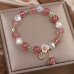 Buddha Stones Strawberry Quartz Rutilated Quartz Fluorite Flower Healing Bracelet Bracelet BS 4